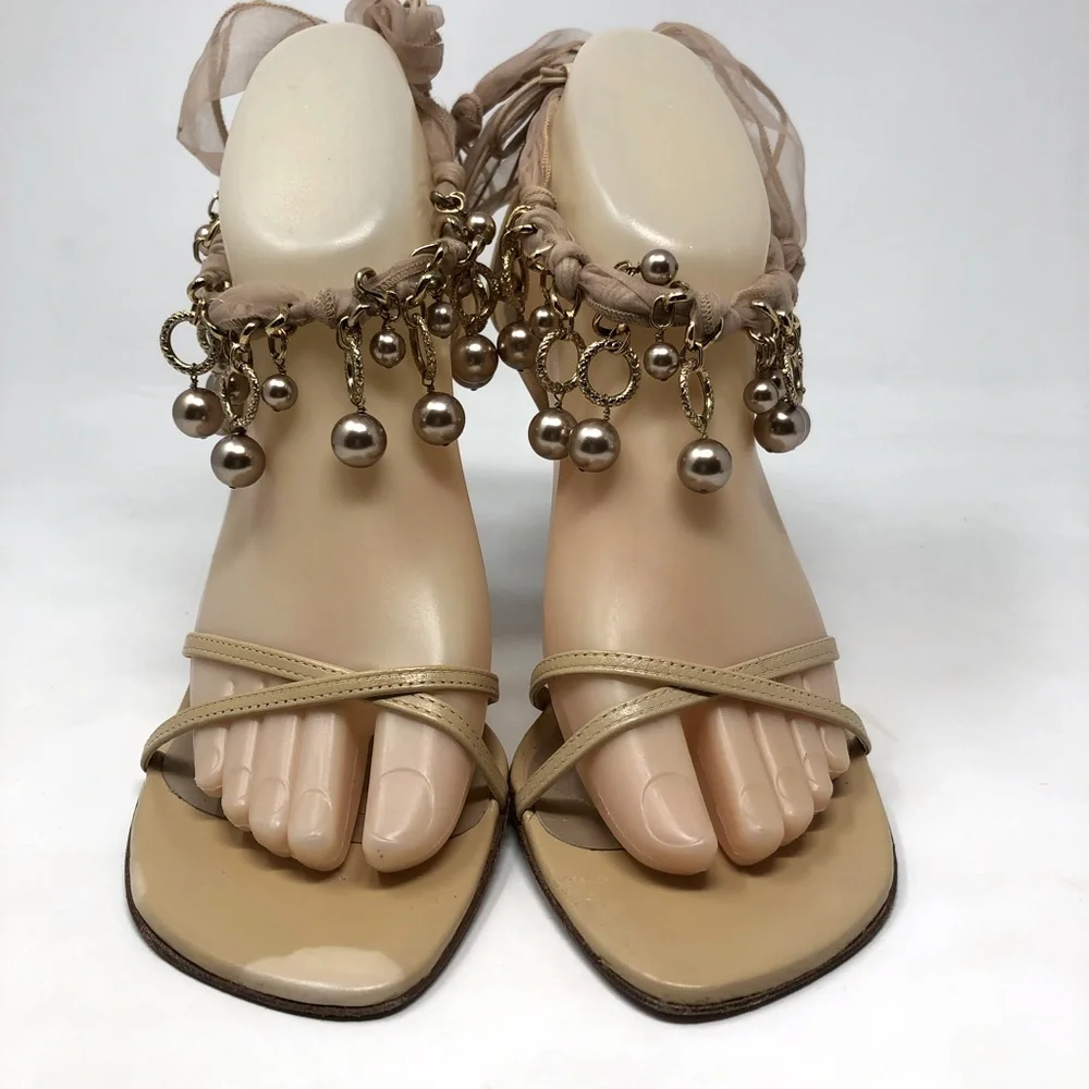 Stuart Weitzman Nude Tie Strap Square Toe Heels